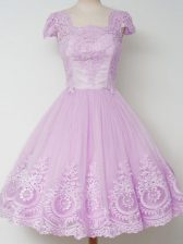 Glorious Tulle Cap Sleeves Knee Length Quinceanera Court of Honor Dress and Lace