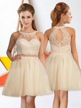 Enchanting Knee Length Zipper Quinceanera Dama Dress Champagne for Prom and Party with Lace