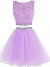  Lavender Scoop Zipper Beading and Lace and Appliques Prom Dresses Sleeveless