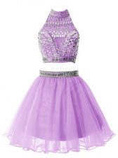  Knee Length Zipper Dama Dress Lilac for Party and Wedding Party with Beading