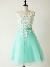 Exquisite Knee Length A-line Sleeveless Turquoise Court Dresses for Sweet 16 Lace Up