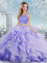 Eye-catching Lavender Clasp Handle Scoop Beading and Ruffles Vestidos de Quinceanera Organza and Tulle Sleeveless