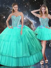  Ball Gowns Sweet 16 Dresses Turquoise Sweetheart Organza Sleeveless Floor Length Lace Up