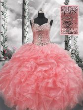 Sumptuous Organza Sleeveless Floor Length Sweet 16 Quinceanera Dress and Beading and Ruffles