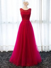  Floor Length A-line Sleeveless Fuchsia Dress for Prom Lace Up