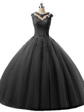  Floor Length Ball Gowns Sleeveless Black Quinceanera Gown Lace Up