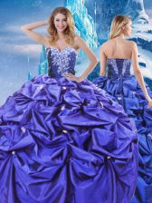 Fancy Purple Ball Gowns Taffeta Sweetheart Sleeveless Beading and Pick Ups Floor Length Lace Up Quince Ball Gowns