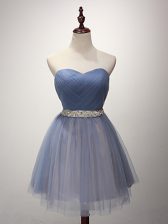  Blue Lace Up Sweetheart Beading and Ruching Dama Dress for Quinceanera Tulle Sleeveless