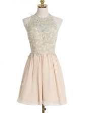  Champagne Lace Up Halter Top Appliques Quinceanera Dama Dress Chiffon Sleeveless