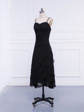 Designer Black Sleeveless Lace and Appliques Tea Length Prom Gown