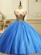 Graceful Ball Gowns 15th Birthday Dress Baby Blue Scoop Tulle Sleeveless Floor Length Lace Up