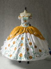 Cheap Multi-color Cap Sleeves Floor Length Embroidery and Ruffles Lace Up 15th Birthday Dress