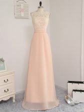 Extravagant Peach Empire Lace Damas Dress Backless Chiffon Sleeveless Floor Length