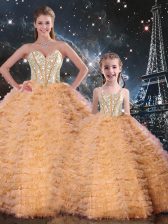  Floor Length Ball Gowns Sleeveless Orange Quinceanera Gown Lace Up