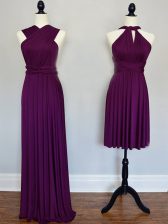  Halter Top Sleeveless Court Dresses for Sweet 16 Floor Length Ruching Purple Chiffon