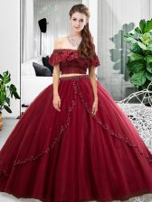 Off The Shoulder Sleeveless Tulle 15th Birthday Dress Lace and Ruffles Lace Up
