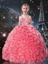 Elegant Floor Length Ball Gowns Sleeveless Coral Red Girls Pageant Dresses Lace Up