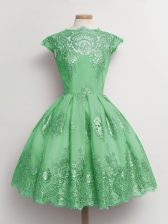 Pretty Cap Sleeves Tulle Knee Length Lace Up Quinceanera Court of Honor Dress in Green with Lace