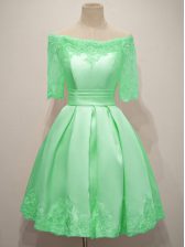 Vintage Apple Green Taffeta Lace Up Off The Shoulder Half Sleeves Knee Length Quinceanera Court Dresses Lace