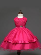Luxury Sleeveless Lace and Bowknot Zipper Flower Girl Dresses
