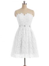  Knee Length White Prom Gown Sweetheart Sleeveless Zipper