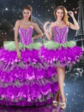 Sumptuous Multi-color Sleeveless Organza Lace Up 15th Birthday Dress for Military Ball and Sweet 16 and Quinceanera