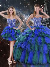 Glorious Multi-color Lace Up Quinceanera Dress Beading and Ruffles and Ruffled Layers Sleeveless Floor Length