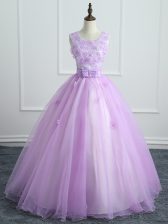 Hot Selling Scoop Sleeveless Lace Up Quince Ball Gowns Lavender Organza