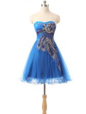  A-line Dress for Prom Blue Sweetheart Tulle Sleeveless Mini Length Side Zipper