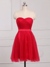 Nice Red Zipper Sweetheart Ruching Quinceanera Dama Dress Tulle Sleeveless