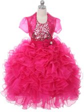  Scoop Sleeveless Lace Up Little Girls Pageant Dress Wholesale Hot Pink Organza