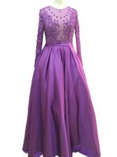  Floor Length Zipper Prom Dresses Purple for Prom and Party and Military Ball with Beading and Lace and Appliques