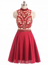 Designer Halter Top Sleeveless Backless Prom Party Dress Red Chiffon