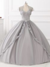  Sleeveless Lace Up Floor Length Beading and Appliques Ball Gown Prom Dress