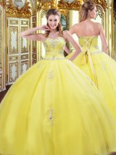  Sweetheart Sleeveless Lace Up Quinceanera Dress Gold Tulle