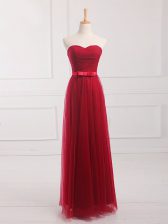  Sweetheart Sleeveless Lace Up Dama Dress Wine Red Tulle and Lace