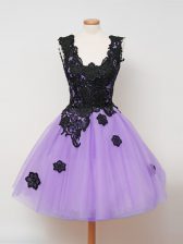 Ideal Lilac Ball Gowns Tulle Straps Sleeveless Appliques Knee Length Zipper Vestidos de Damas