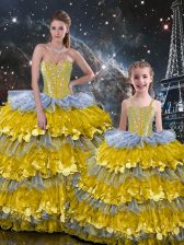 Glittering Multi-color Ball Gowns Beading and Ruffles 15th Birthday Dress Lace Up Organza Sleeveless Floor Length