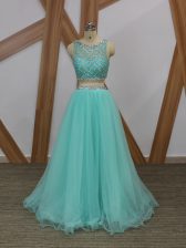 Most Popular Scoop Sleeveless Tulle Prom Evening Gown Beading Side Zipper