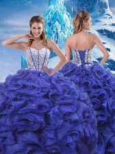 Attractive Blue 15 Quinceanera Dress Military Ball and Sweet 16 and Quinceanera with Beading and Ruffles Sweetheart Sleeveless Lace Up