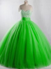  Tulle Lace Up Sweet 16 Quinceanera Dress Sleeveless Floor Length Beading