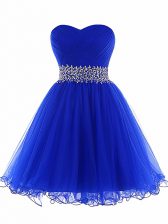 Elegant Tulle Sleeveless Mini Length Prom Evening Gown and Beading and Ruffles