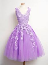 Excellent Lavender Tulle Lace Up Damas Dress Sleeveless Knee Length Lace