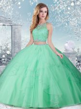 Sweet Floor Length Apple Green Quinceanera Dress High-neck Sleeveless Clasp Handle