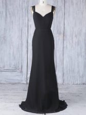  Black Zipper Dama Dress for Quinceanera Appliques Sleeveless Sweep Train