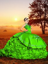 Sophisticated Green Sweetheart Neckline Embroidery and Ruffles Vestidos de Quinceanera Sleeveless Lace Up