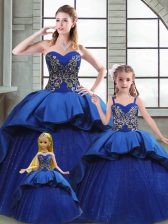  Blue Lace Up 15th Birthday Dress Beading and Appliques and Embroidery Sleeveless Court Train