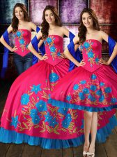 Custom Designed Hot Pink Sleeveless Taffeta Lace Up Quince Ball Gowns for Military Ball and Sweet 16 and Quinceanera