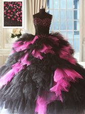 Custom Made Sleeveless Lace Up Floor Length Beading and Ruffles Sweet 16 Dress