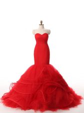  Red Zipper Homecoming Dress Ruffles Sleeveless Brush Train